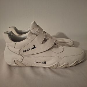DAGY Men's White Leather With Velcro Closure Slip In Athletic Shoes